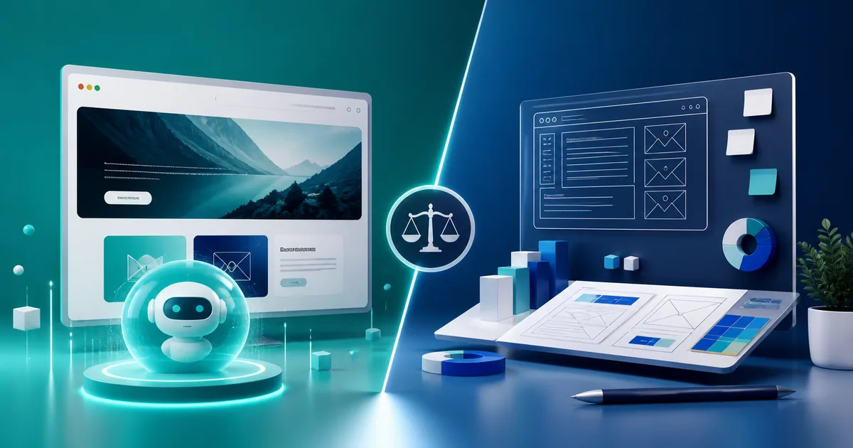 Ilustrație editorială CAB-IT despre constructor de site cu AI sau agenție web