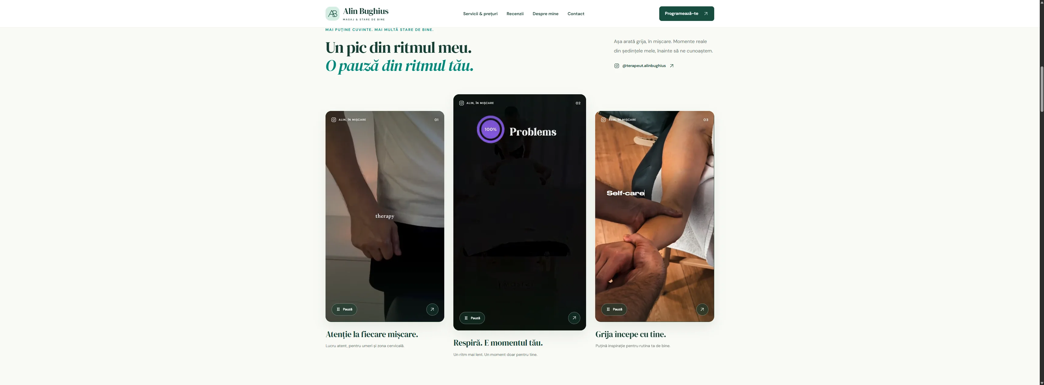 Videoclipuri autoplay integrate în website-ul de servicii Alin Bughius