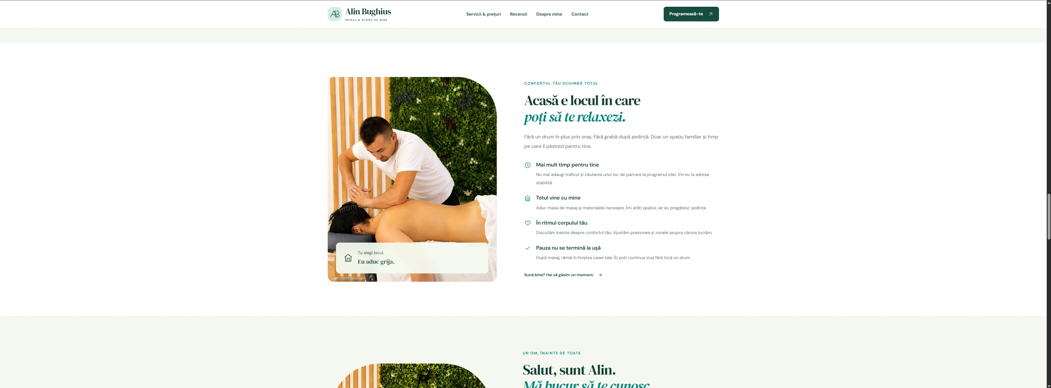 Pagină de prezentare responsive pentru serviciile de masaj la domiciliu