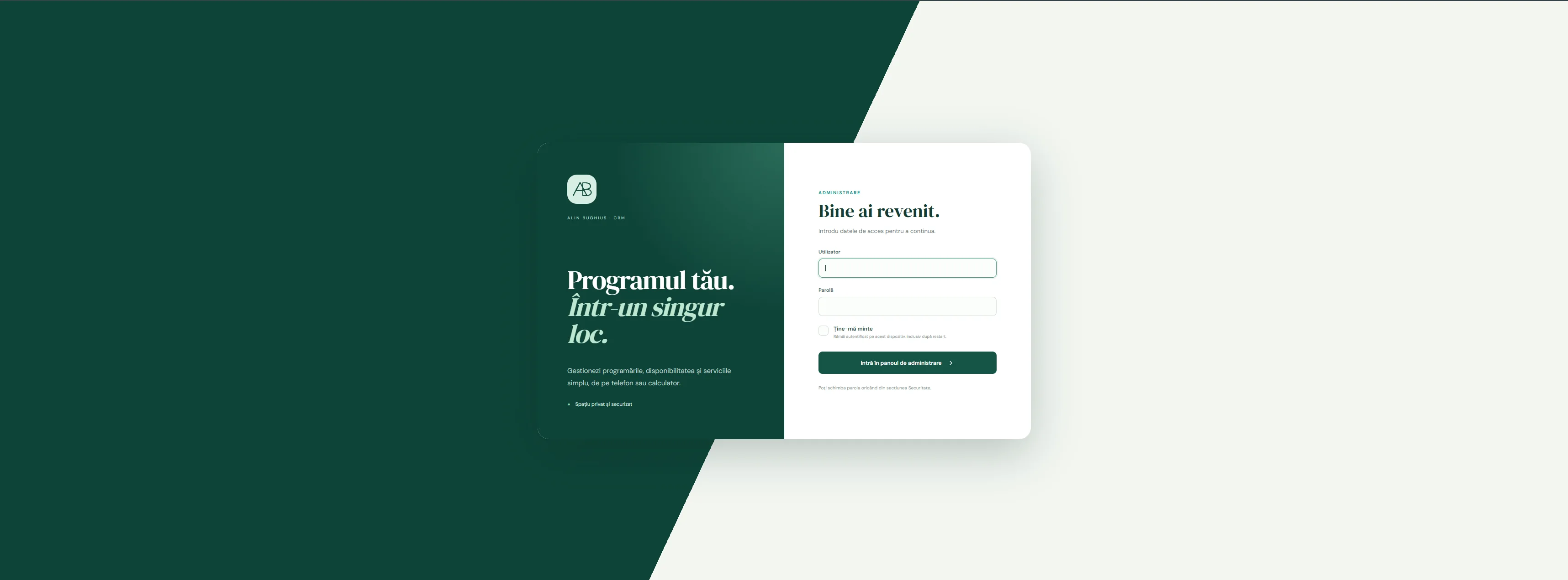 Panou CRM personalizat pentru administrarea programărilor, calendarului și serviciilor Alin Bughius