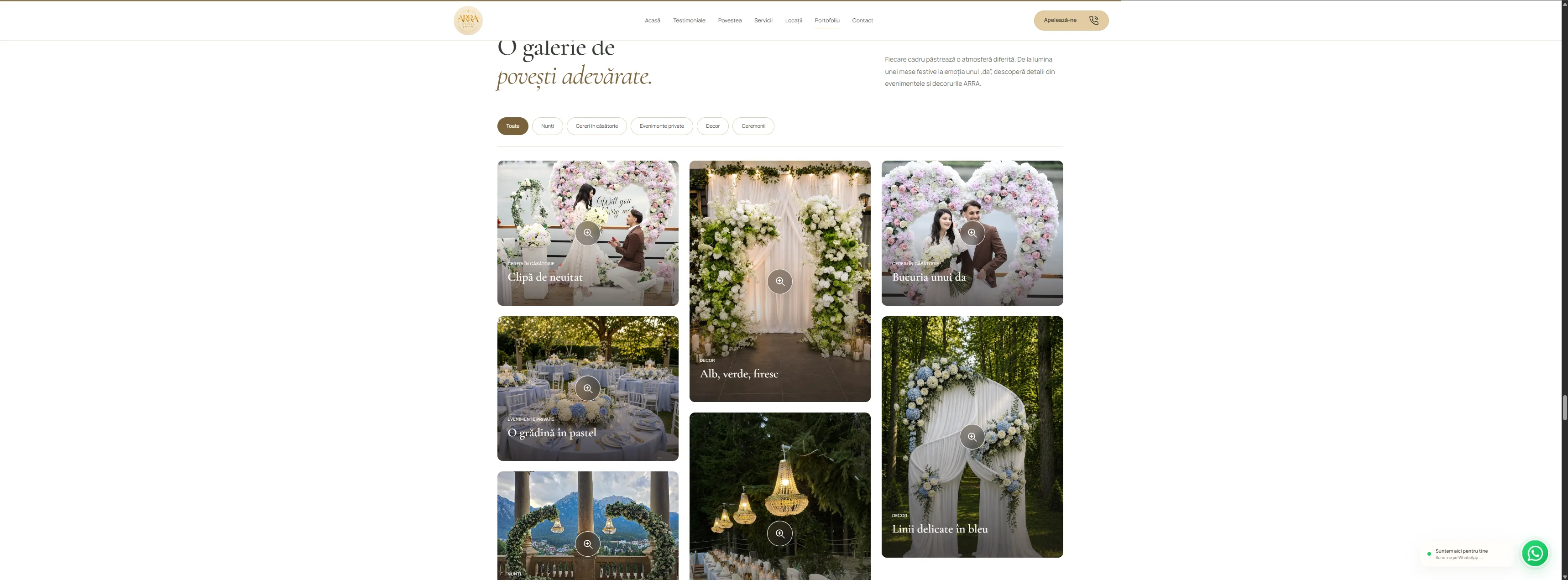 Galerie foto filtrabilă pentru portofoliul de organizare evenimente ARRA Events