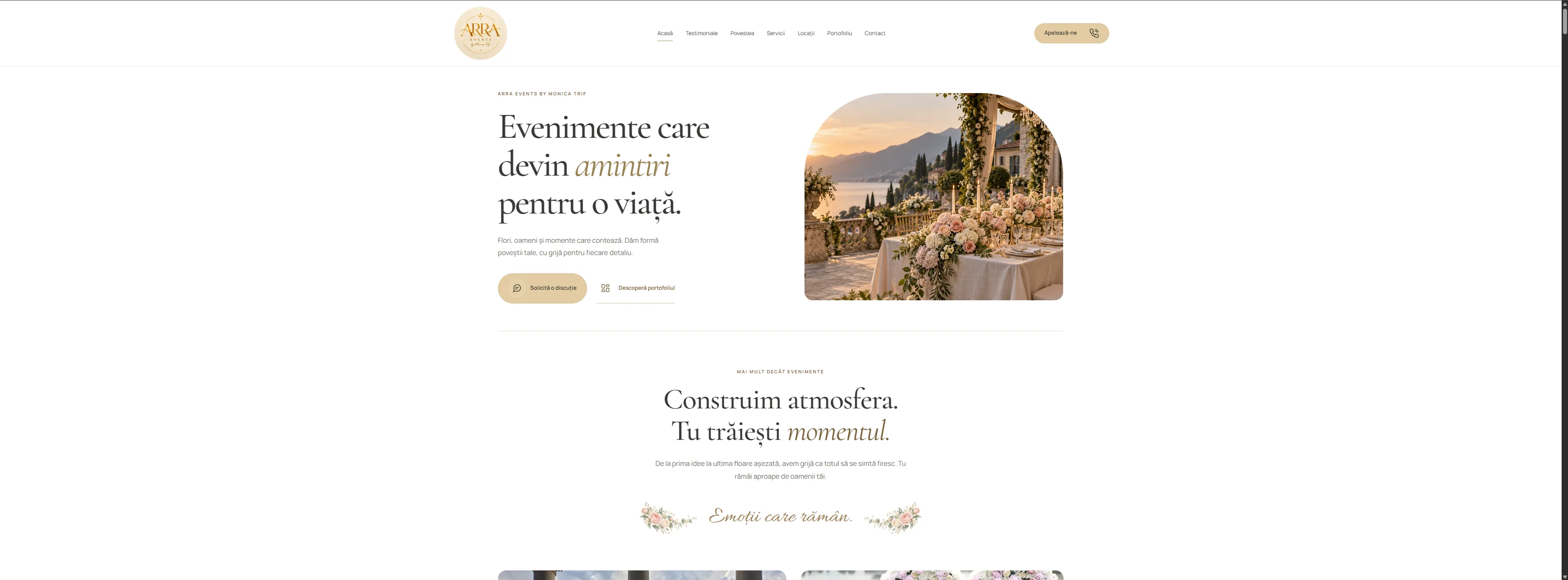 Website de prezentare pentru organizator de evenimente ARRA Events by Monica Trif
