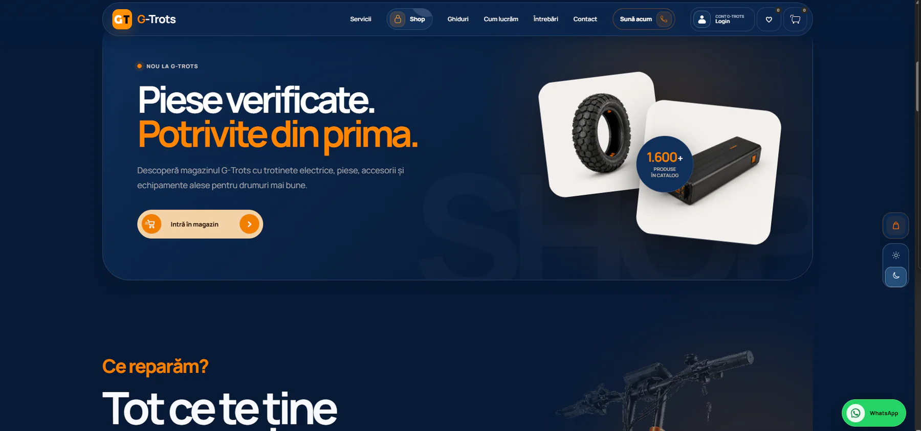 Prezentarea magazinului online G-Trots în tema dark, cu piese și componente verificate