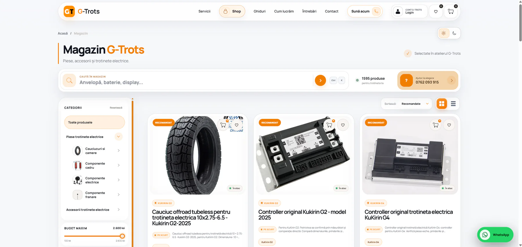 Catalogul online G-Trots cu căutare și filtre pentru produse, mărci, buget și stoc