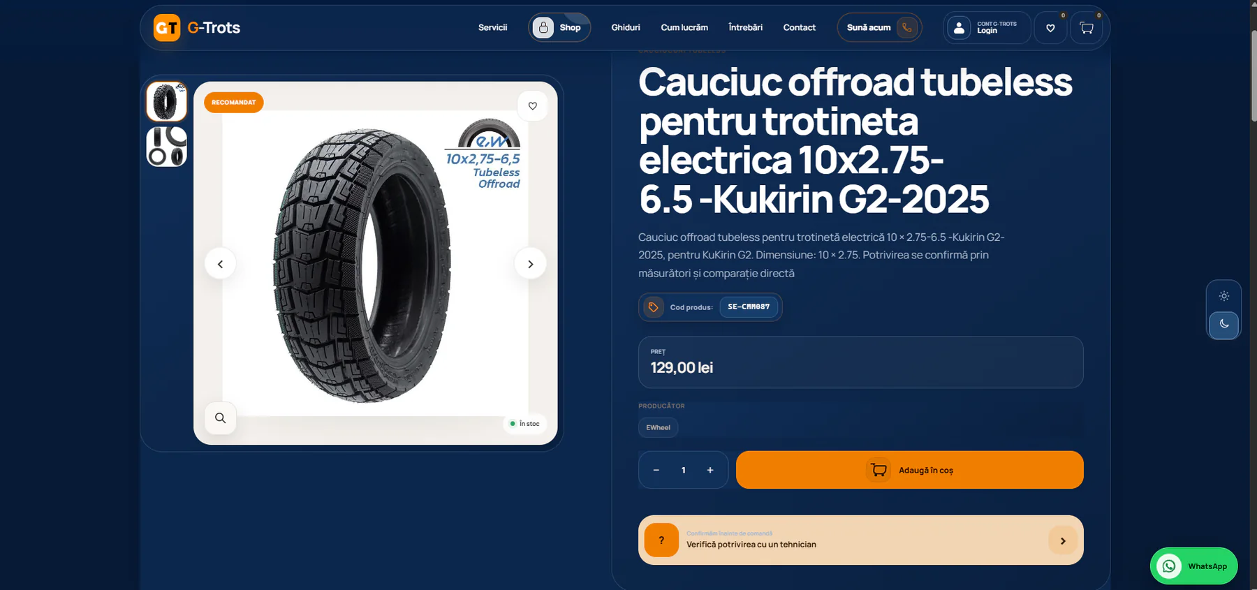 Pagină de produs G-Trots cu imagini, cod, producător, preț și coș