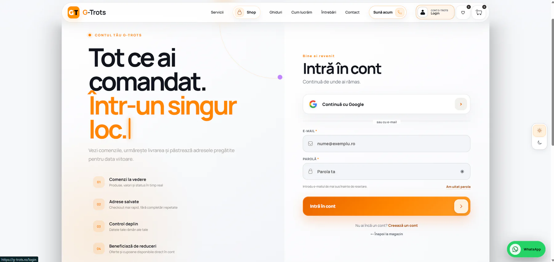 Cont client G-Trots pentru comenzi, adrese și date administrate într-un singur loc