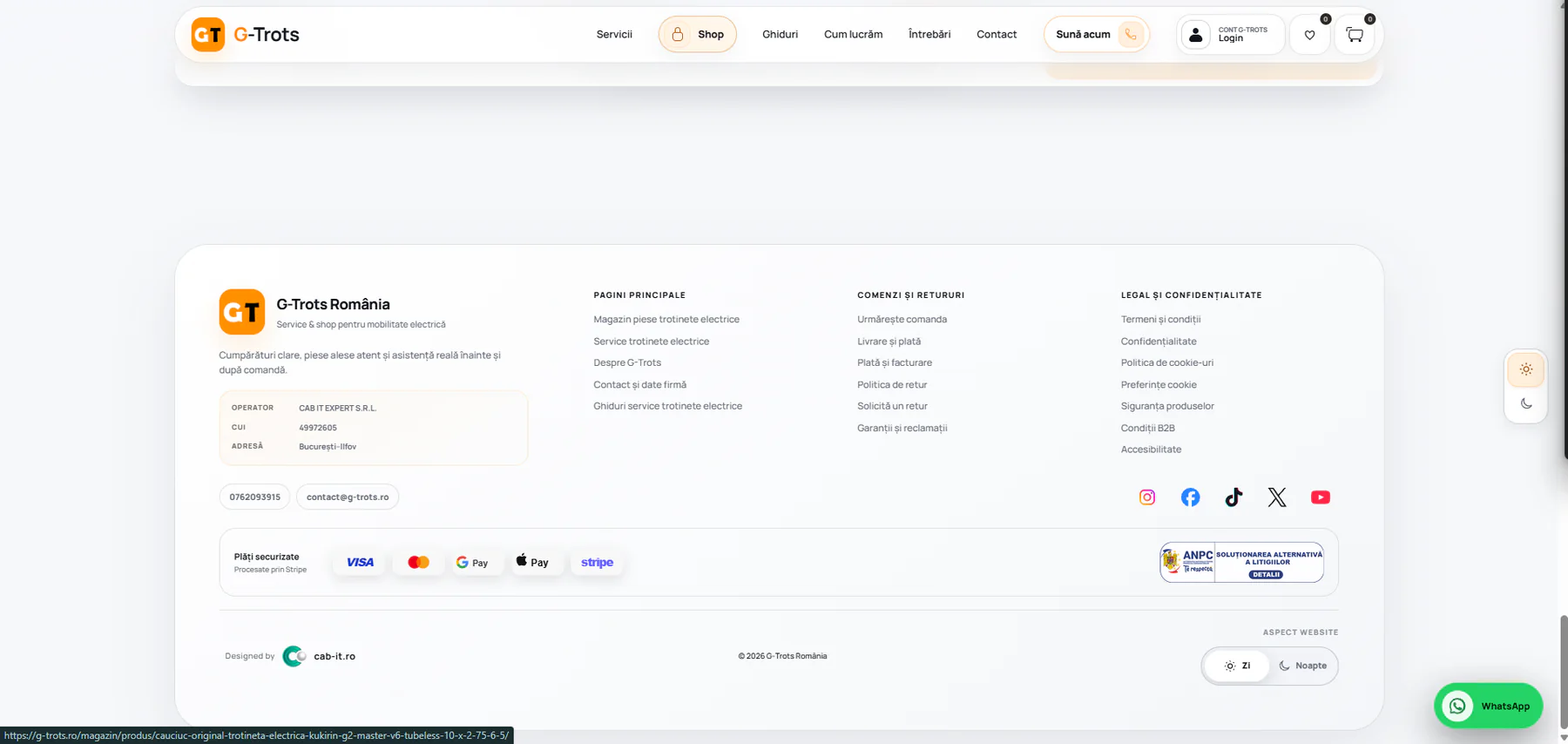 CAB IT EXPERT SRL afișat ca operator al website-ului G-Trots