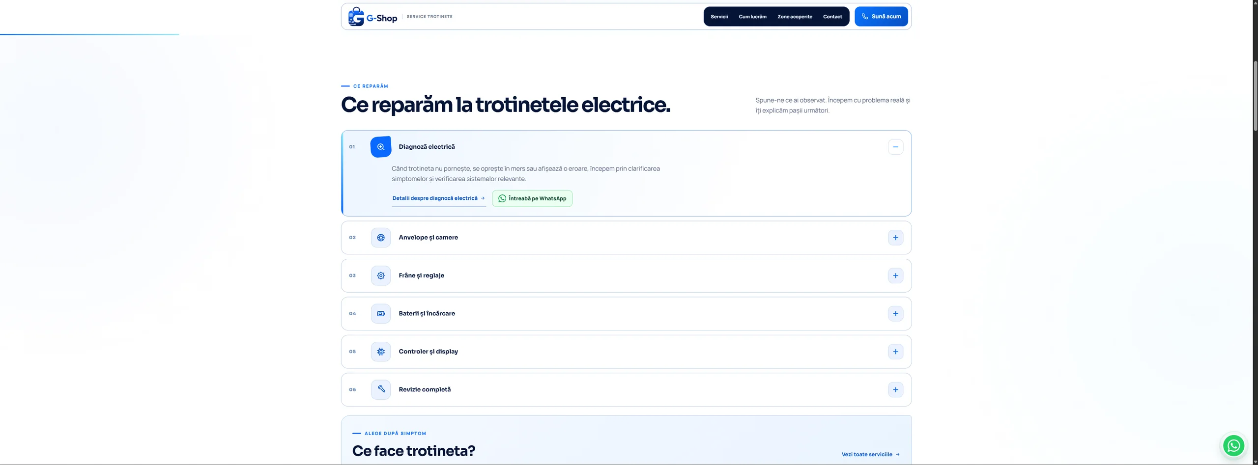 Structură de servicii pentru website-ul G-Shop Reparații Trotinete București