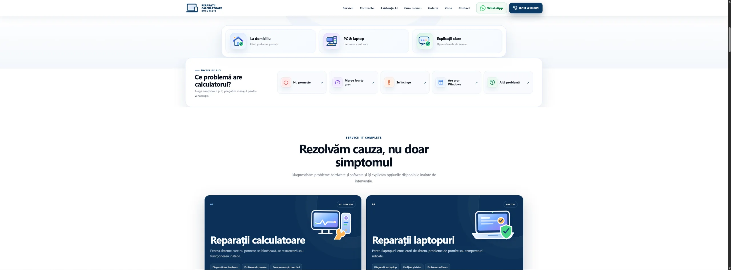 Design custom și structură de servicii pentru website-ul Reparații Calculatoare București