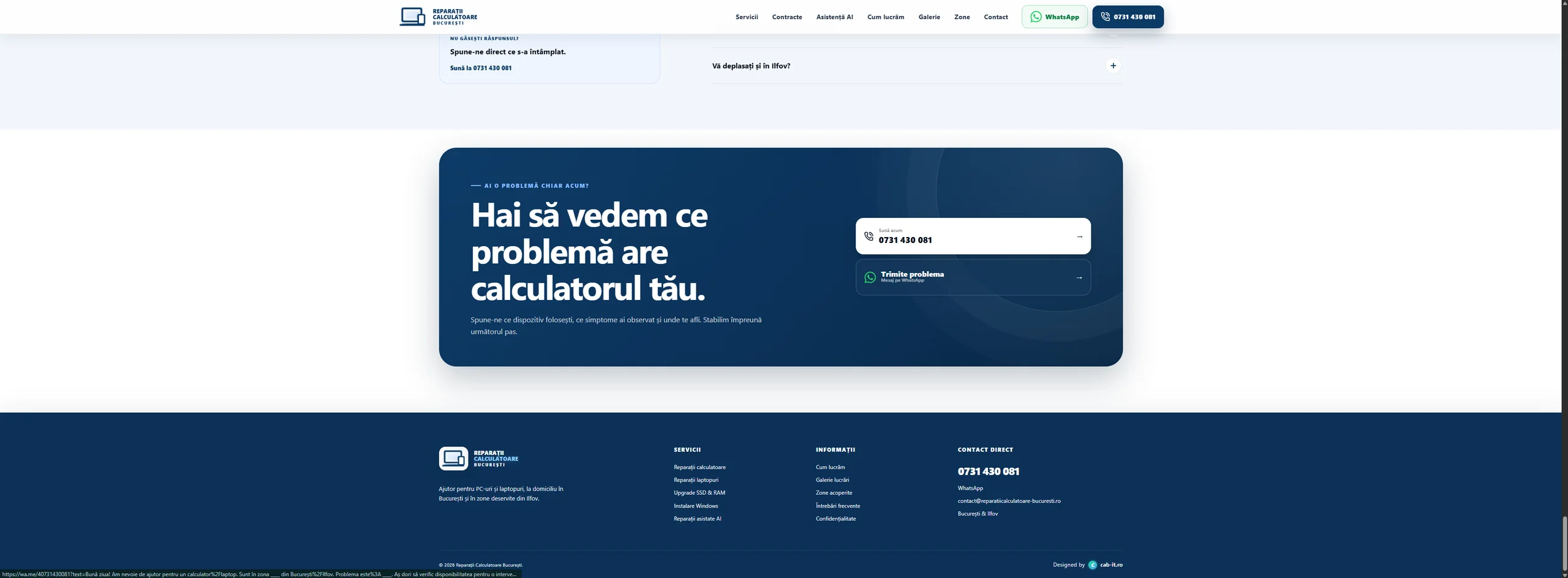 Contact direct prin telefon și WhatsApp pe website-ul de reparații calculatoare București