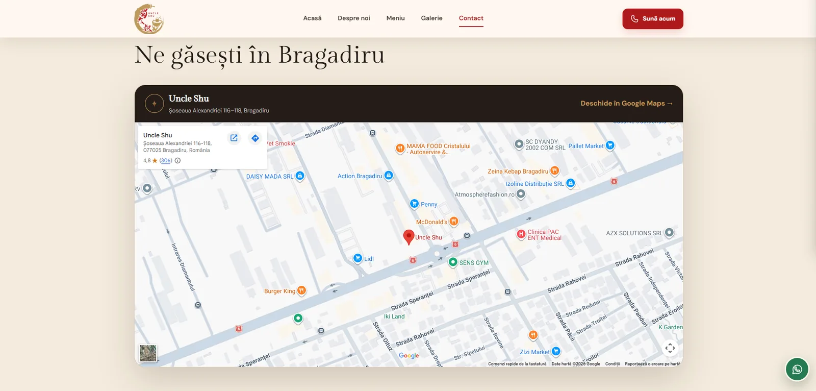 Datele restaurantului și harta locației din Bragadiru