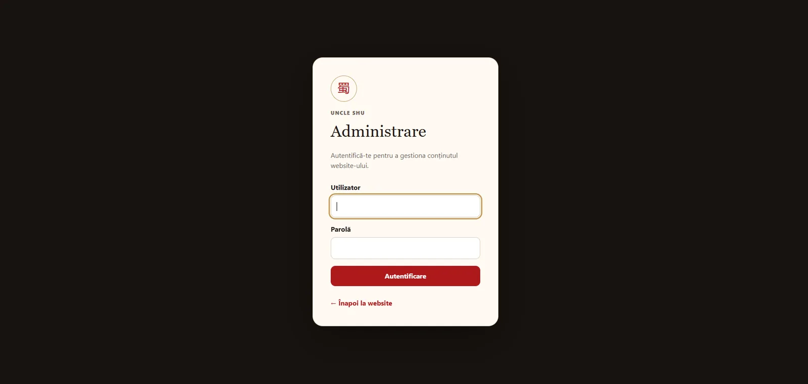 Autentificarea în panoul de administrare Uncle Shu